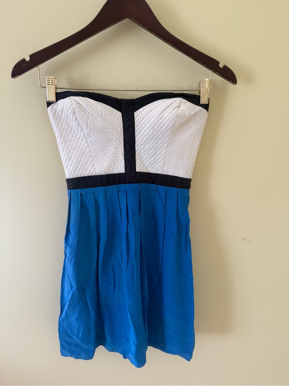 Parker Strapless White and Blue Colorblock Dress